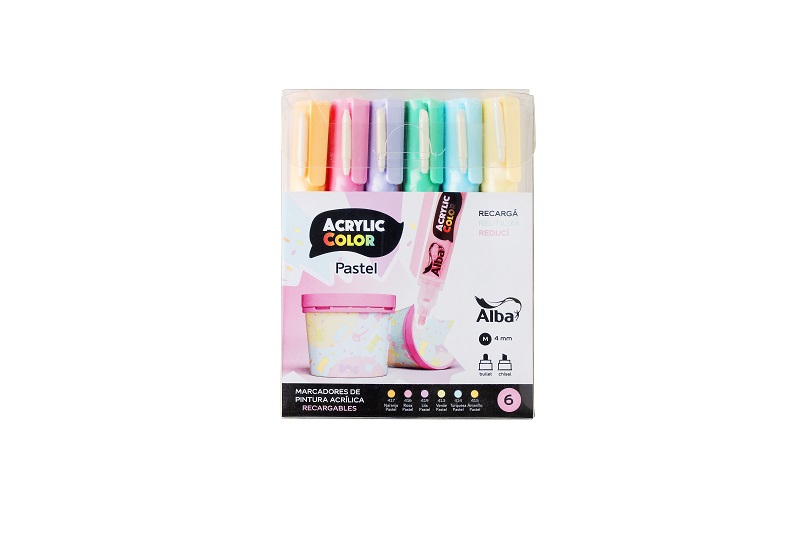 MARCADORES ACRYLIC COLOR ALBA M 4 MM SURTIDO X 6 COLORES PASTEL