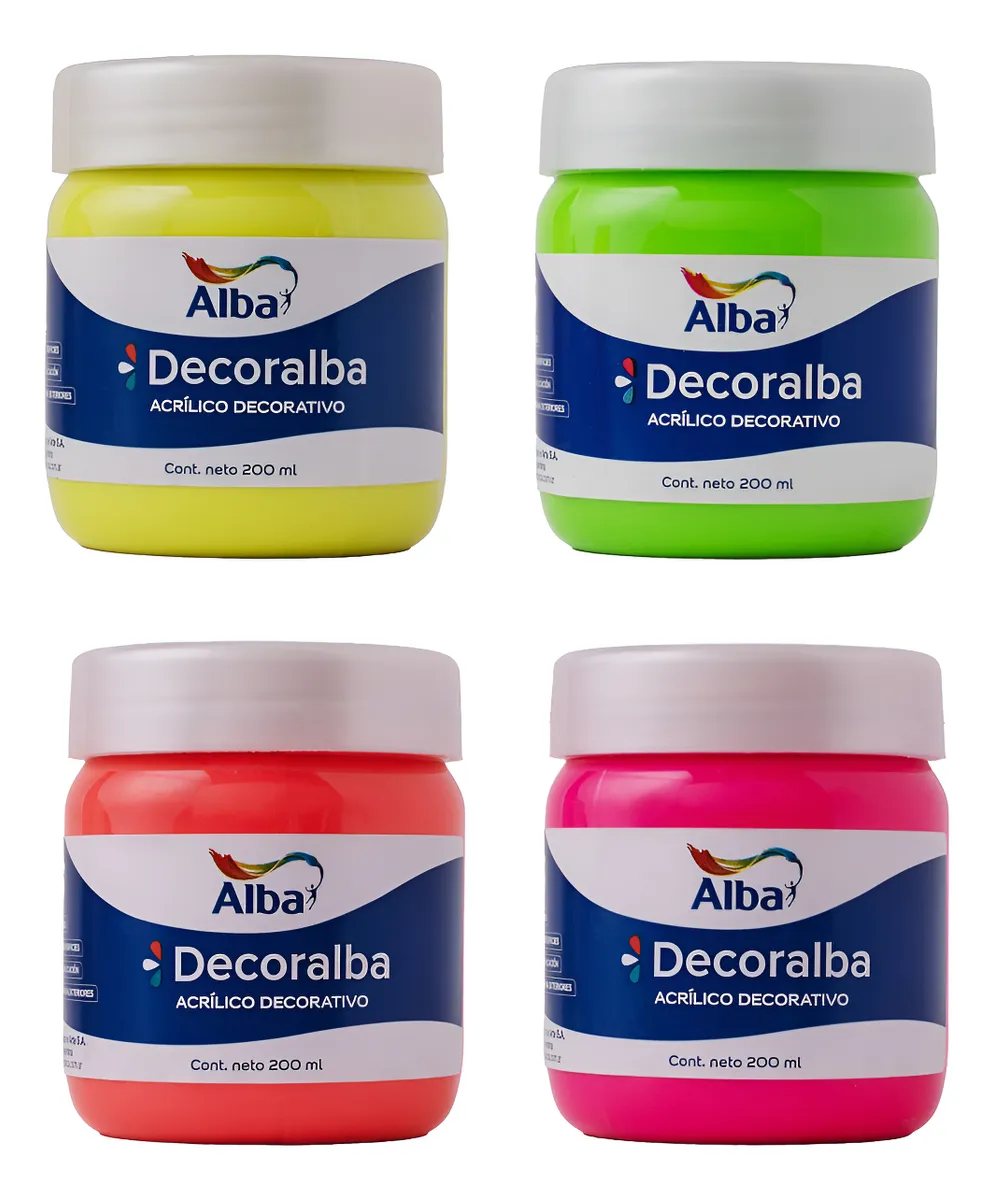 Acrilico Decorativo Alba 200 Ml X 4 Todos Los Tonos Fluo